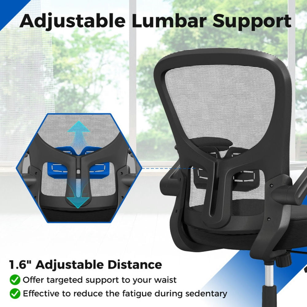 Demi Bonn Adjustable Swivel Mesh Task Office Chair with Flip-Up Armrests, Rolling Work Computer Desk Chair, Black