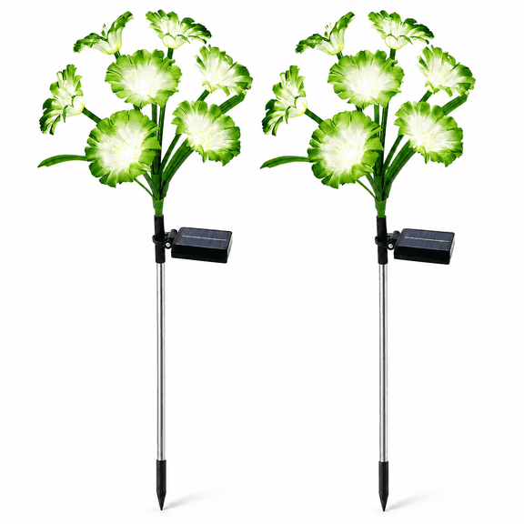 Rirool Solar Flower Lights Outdoor 2 Pack, Green LED Garden Lights with 8 Lighting Modes, IP65 Waterproof Solar Garden Stake Lights Auto On/Off for Yard Patio Lawn Decoration
