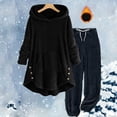 thumbnail image 2 of Agkizg Women's 2 Piece Fleece Lined Warm Set,Women's Plus Size Winter Matching Sets,2PC Solid Color Double-Sided Fleece Outfit Hooded Long Sleeve Top and Loose Fitting Pants Warm Casual Set Pants, 2 of 4