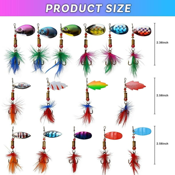 Fishing Spoon Lures Spinnerbaits Kit, 30pcs Metal Casting Spinner Baits  with Feather Colorful Spoon Fishing Lures