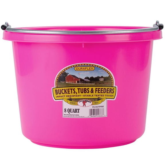 Miller Manufacturing P8HOTPINK Plastic Round Back Bucket for Horses, 8-Quart, Hot Pink