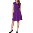thumbnail image 1 of INSPIRE CHIC Robe de Travail pour Femmes Ajustée et Évasée 2024 à Manches Cap, Robes de Bureau L Violet Raisin, 1 of 6