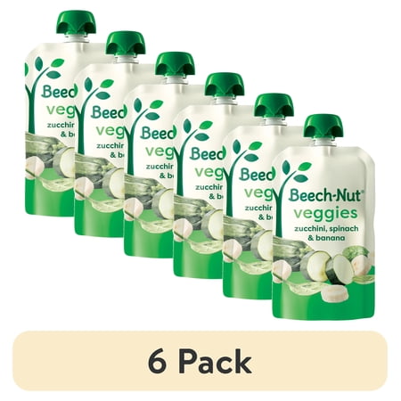 (6 pack) Beech-Nut Veggies Stage 2 Baby Food, Zucchini Spinach & Banana, 3.5 oz Pouch