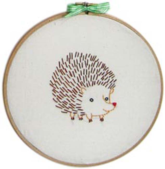 Hedgehog Penguin & Fish Embroidery Kits 8" Round Stitched In Floss