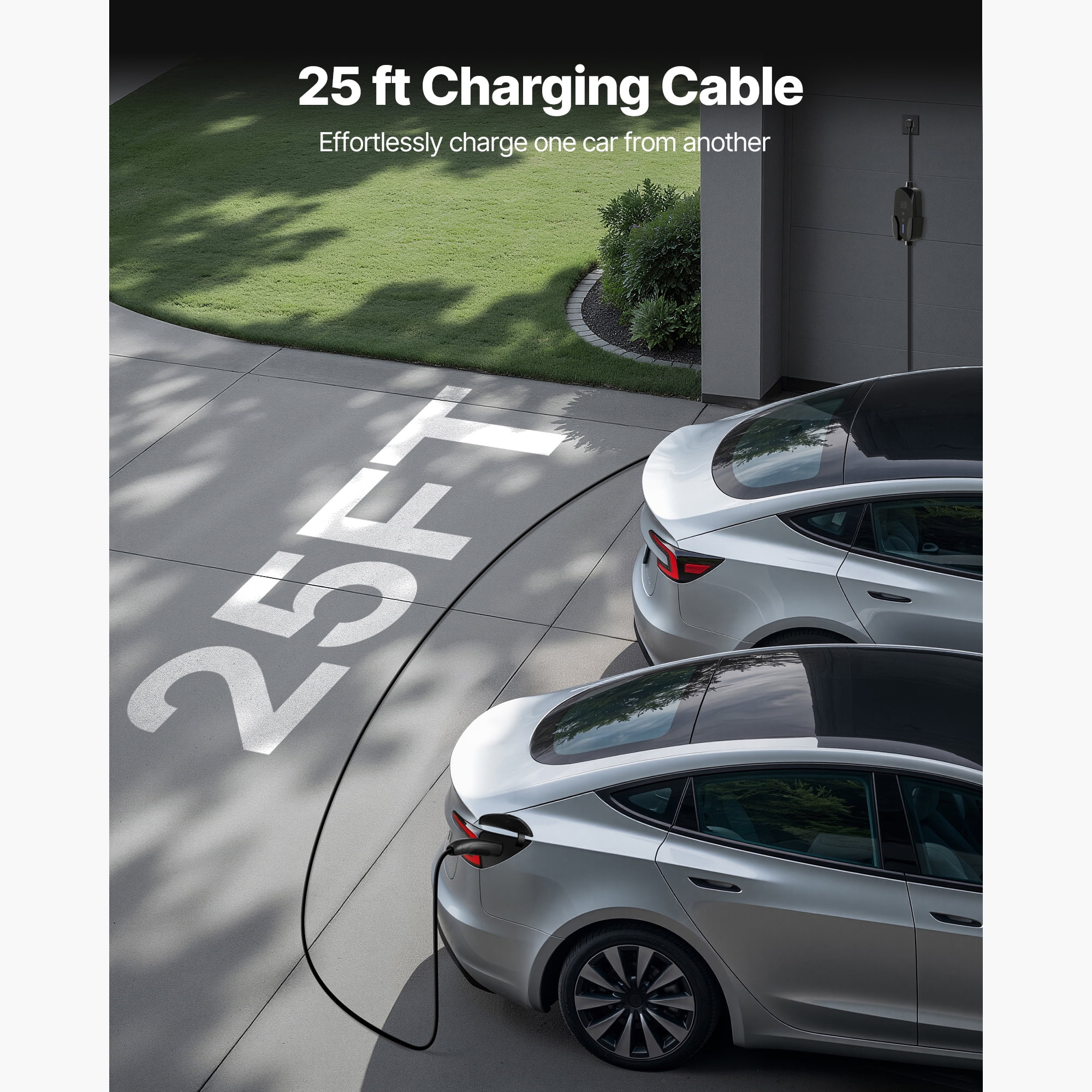 KFFKFF Level 2 EV Charger, 32 Amp Adjustable Current, 240V Portable Electric Vehicle Charger with 25 ft Cable, NEMA 14-50 Plug, LCD Screen, NACS Connector, Compatible with Tesla Models Y/X/3/S