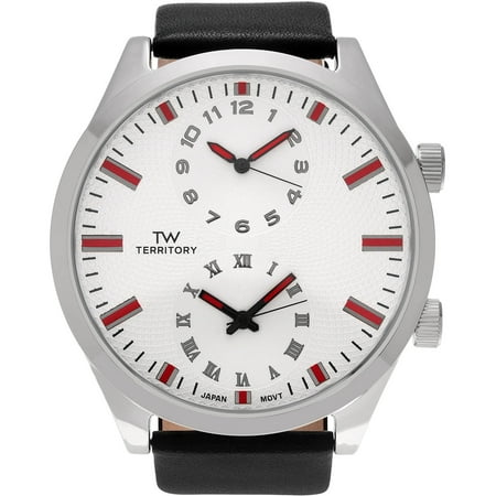 Territory Men's Silvertone Leather Strap Dual Time Fashion Watch