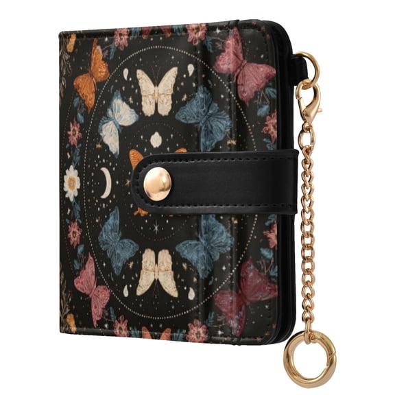 Womens Wallet PU Leather Bifold Small Purse with RFID Blocking Credit Card Holder Colorful Butterflies with Flowers