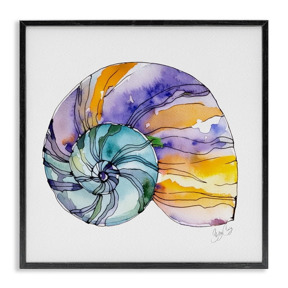 Stupell Industries Contemporary Sunlit Striped Nautilus Black Framed Giclee Art, 12 x 12, by Shelly Craig