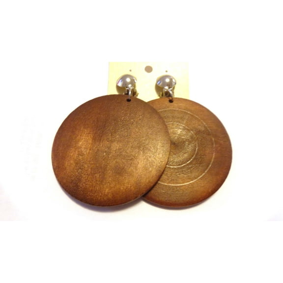 Clip-on Earrings Wood Circle Hoop Earrings Dark Brown Hoops 2.5 inch