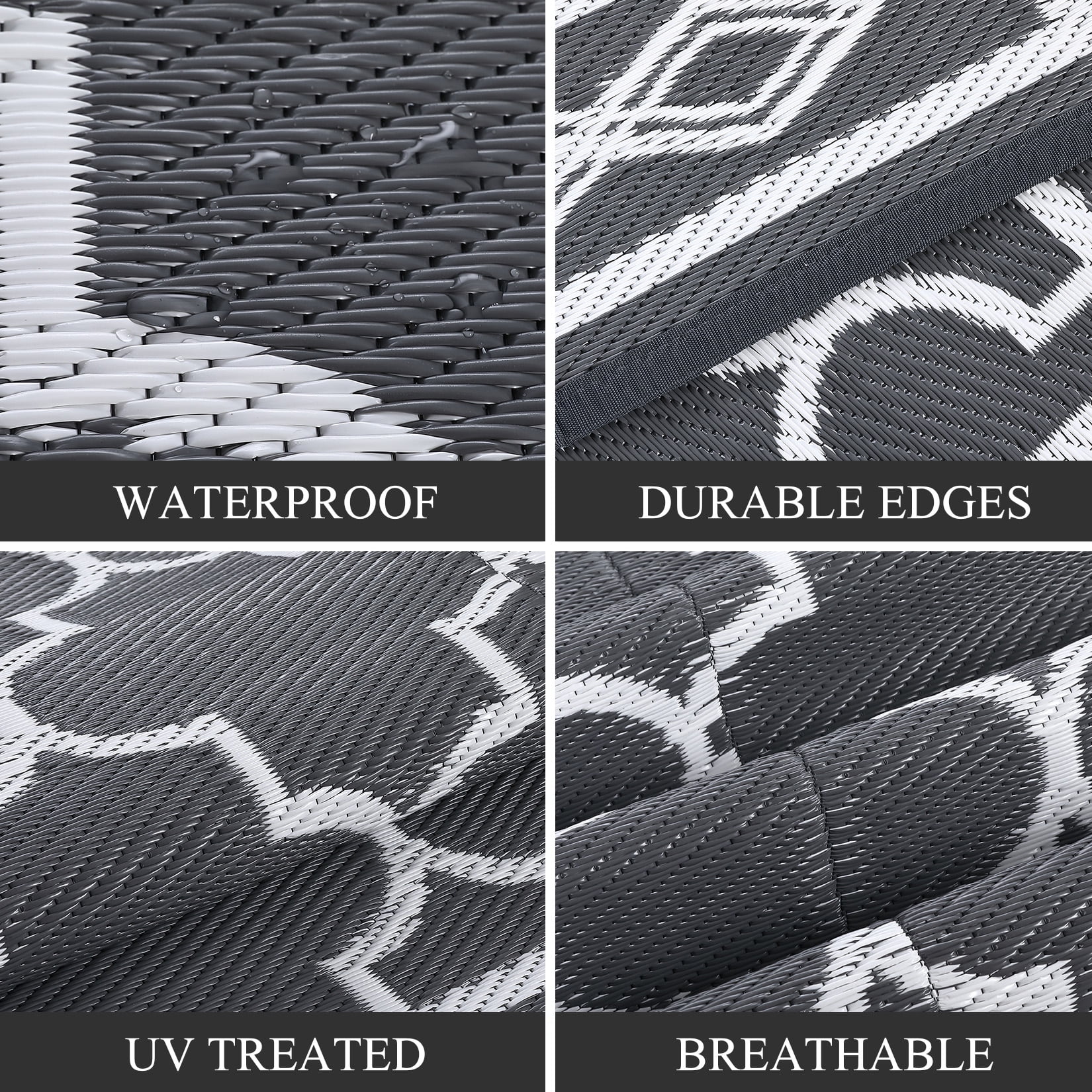 Nanan 10x14 Outdoor Rug,Lightweight Reversible Outdoor Rug, Trellis Pattern with Decorative Diamond Border, Weather Resistant Easy Clean for Garden, Balcony, Poolside, Picnic, Gray