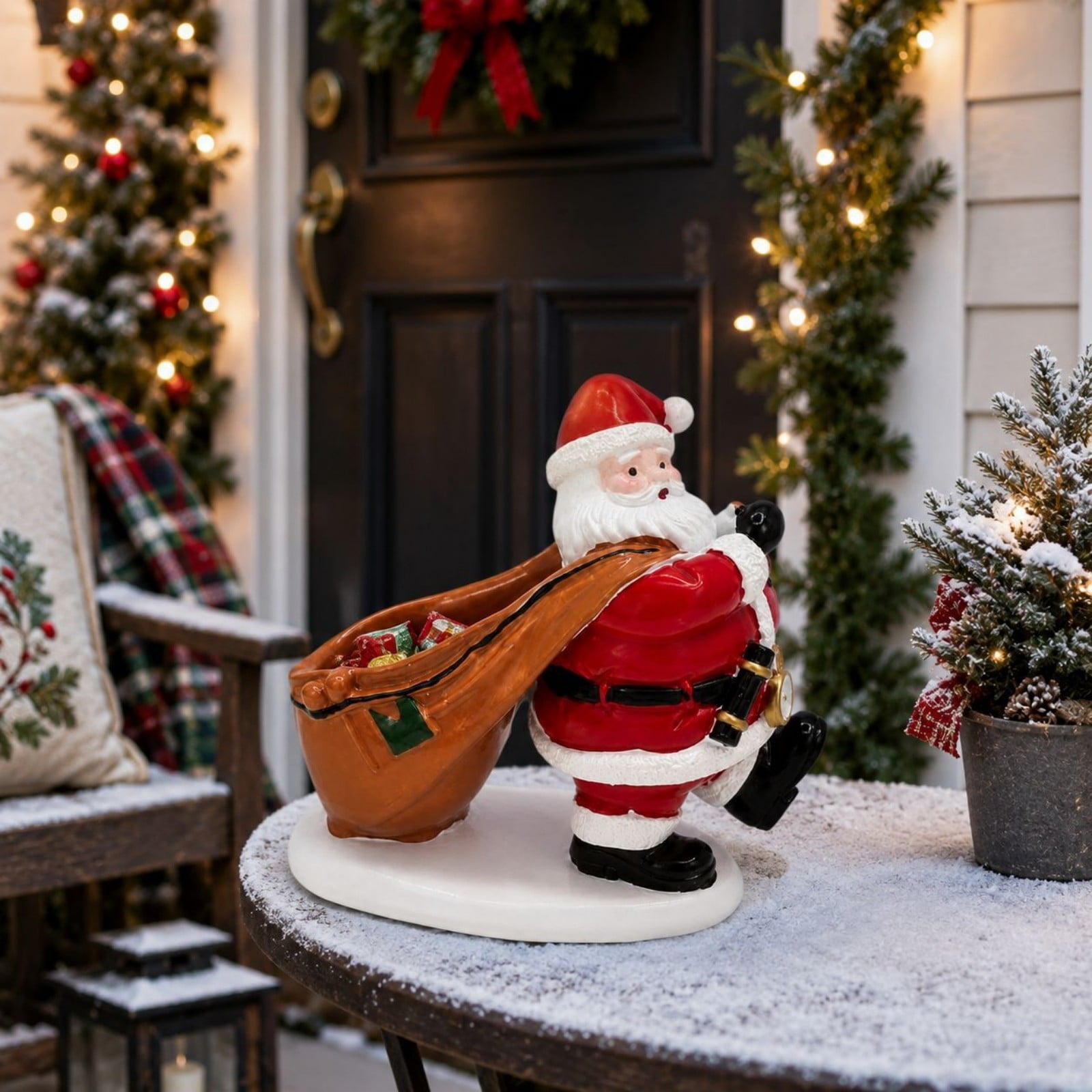 Santa Claus Figurine with Candy Bowl and Bell Decorated Bag Santa Claus Candy Dish Statue for Candies Or Nuts Festive Resin Santa Figurine Storage Bowl for Xmas Home Kitchen Decor