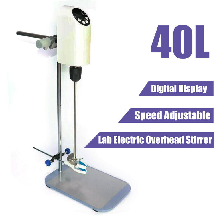 Flkoendmall 40L Lab Overhead Stirrer Mixer Top-Mounted Electric Agitator LCD Digital, Silver