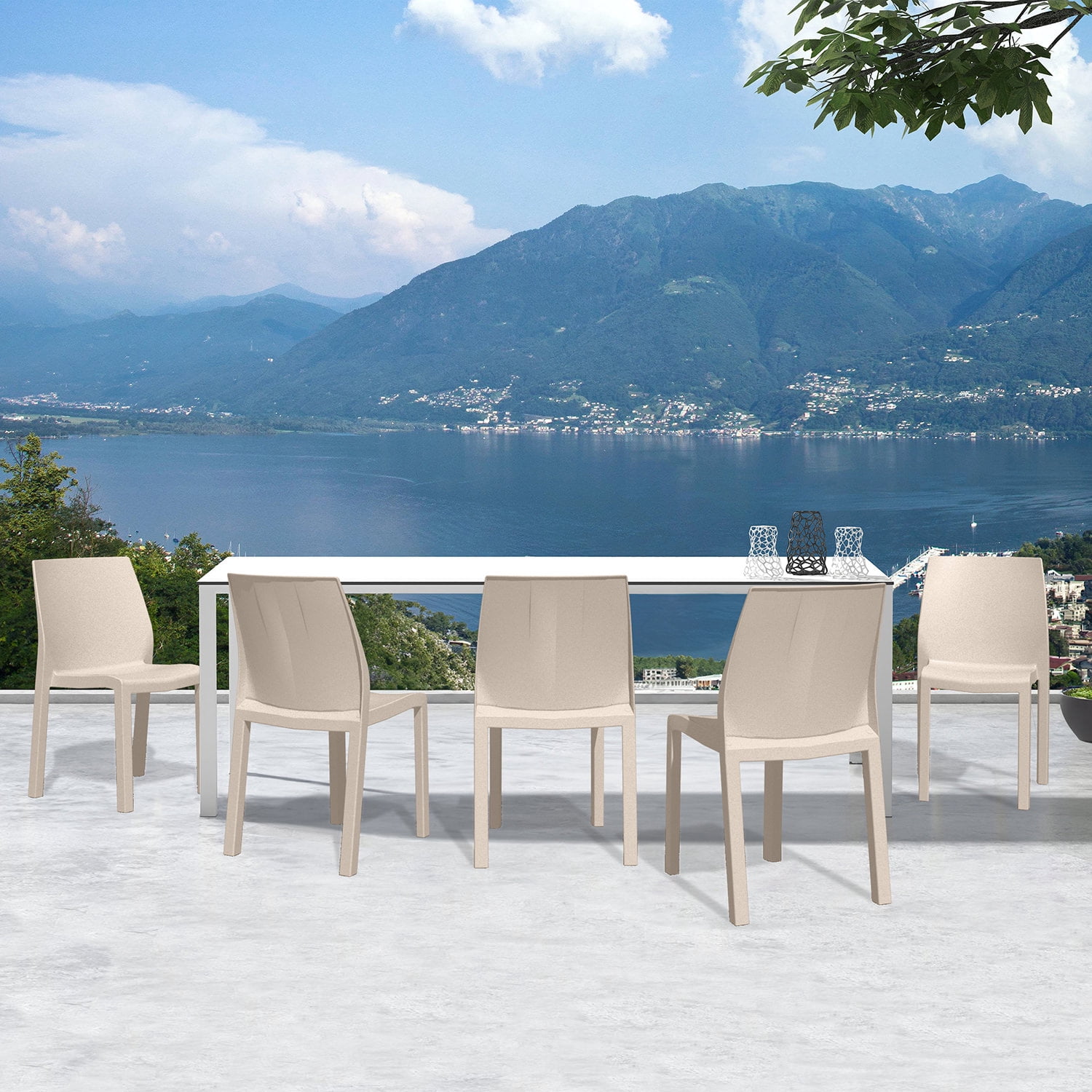 WRGHOME Palma Modern Outdoor/Indoor Plastic Resin Stacking Patio Dining Chairs  (Set of 2) - IVORY