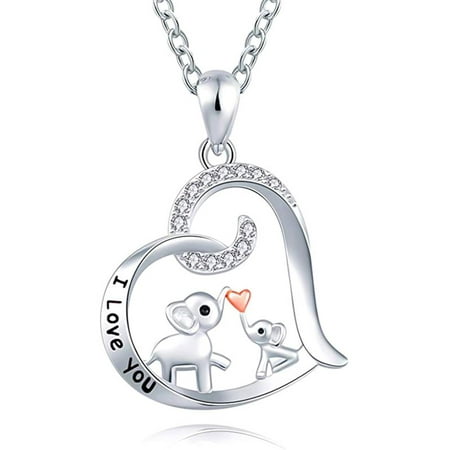 SHIYAO Mama and Baby Elephant Necklace for Women Silver Heart Necklace Mother Daughter Jewelry Family Jewelry Gift for Mom Wife Girls Mother's Day Gift(Elephant)