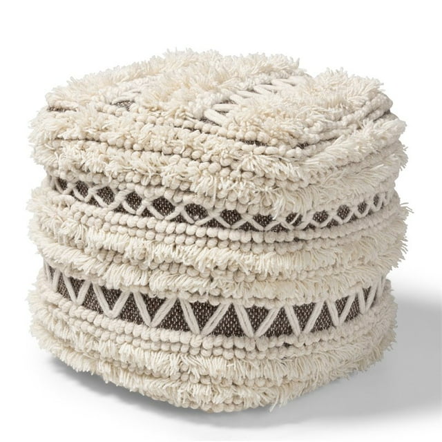 Baxton Studio Pouf Ottoman en Laine Tissée à la Main Beige et Marron