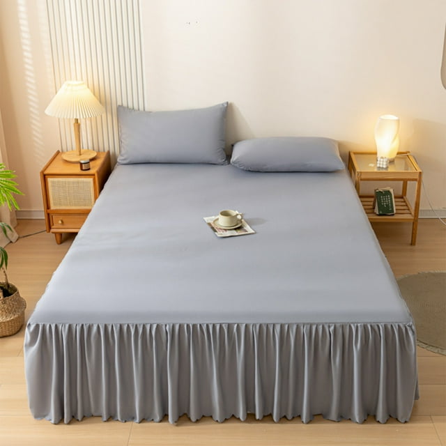SSZMDLB Bed Skirt Solid Color, Polyester Cotton Fabric Bedspread Skirt with Non-Slip Edge for Bed Frame Protection and Decoration, Dirtproof Bed Hats Cover