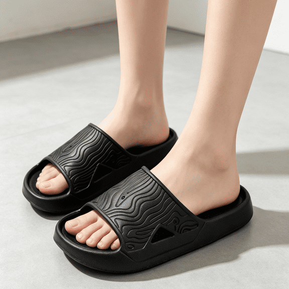 Men's Slides, Womens Slides, Unisex Indoor Slippers, Soft EVA House Slippers, Open Toe Summer Slippers for Indoor Outdoor All‑Season Household Daily Wear Black