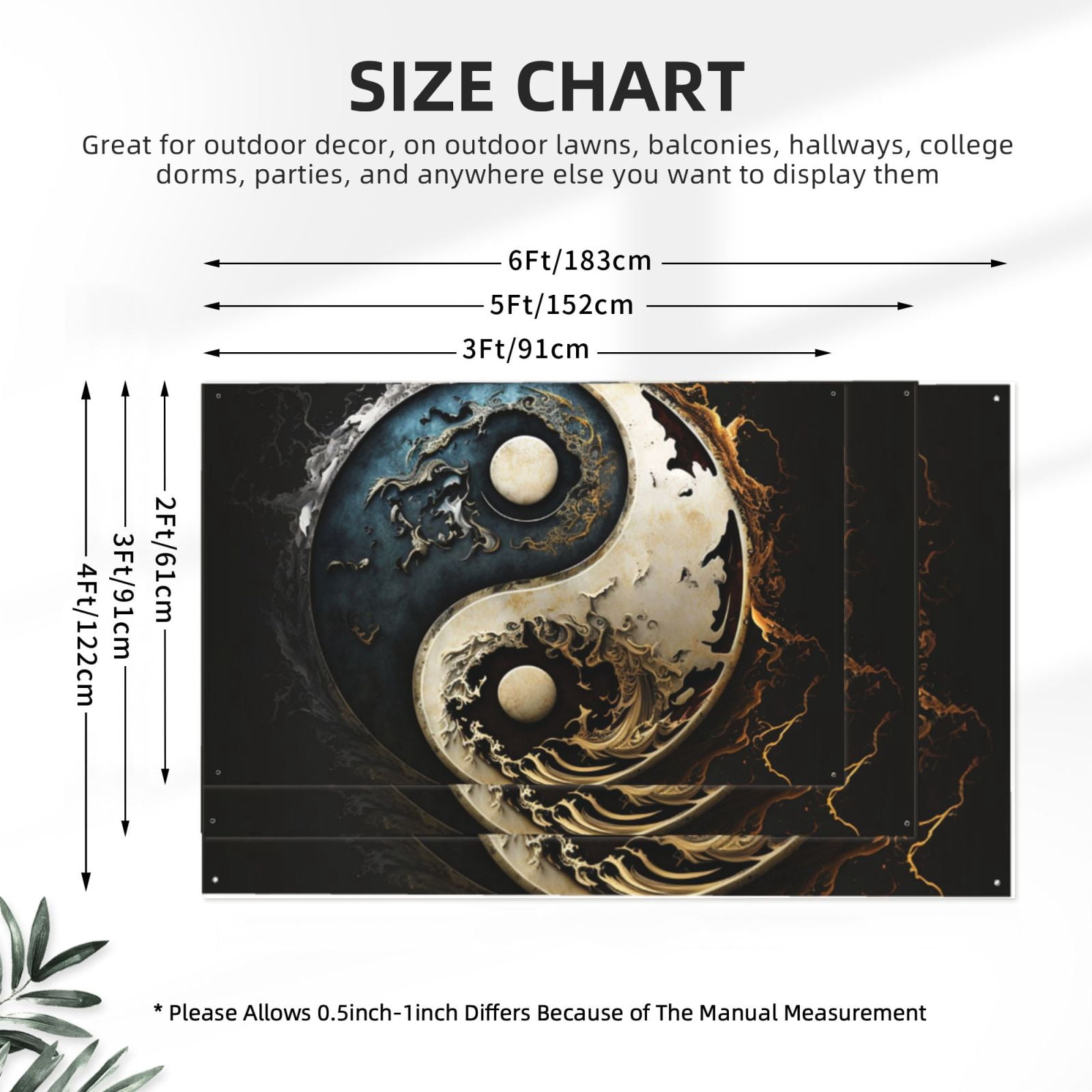 Round Cool Art Oriental Symbol Four Hole Decorated Banner Flag for Garden Yard Home Decoration Indoor Outdoor 4x6 Ft