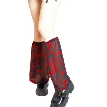 

Women Dark Gothic Baroque Thin Leg Warmers Harajuku Lolita Retro Paisley Print Foot Cover Oversize Loose Knee High Socks