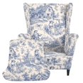 thumbnail image 3 of HUISEFOR French Country Wingback Chair Covers, Toile de jouy Wingback Armchair Slipcover, 2 Piece, 1 Wing Cover & 1 Cushion Cover, Anti‑Scratch, Easy to Install, Furniture Protector, 3 of 7