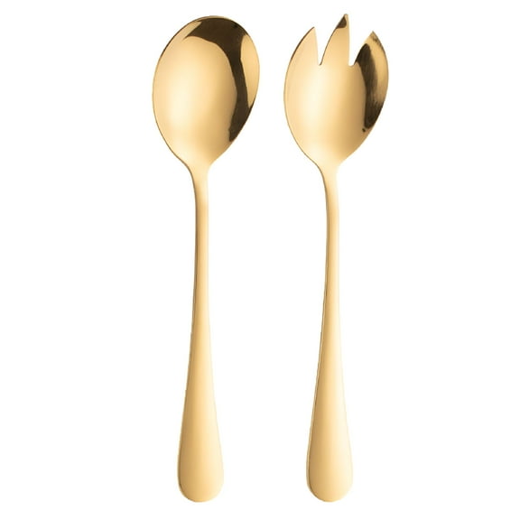 ACDANC 2Pcs Stainless Steel Serving Spoons Fruit Salad Spoons Salad Fork (Golden)