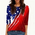 thumbnail image 4 of 4th of July Shirts Women 3/4 Sleeve T-Shirts Loose Red White and Blue Print Pullover Independence Day Patriotic Tops USA 250th Anniversary Celebration Party Crew Neck 1776-2026 Blouses Vermilion M, 4 of 5