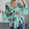 thumbnail image 4 of adaychics Peplum Shirts for Women Floral Sweetheart Neck Long Sleeve Babydoll Blouses Fashion Tie Front Tops Everyday Wear, 4 of 7