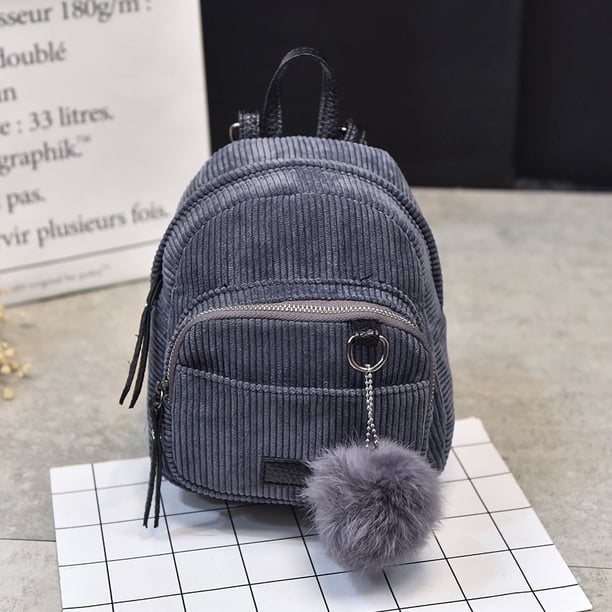 Mini Corduroy Backpack Retro Casual Corduroy Travel School Backpack Bookbags Handbag Blue Grey