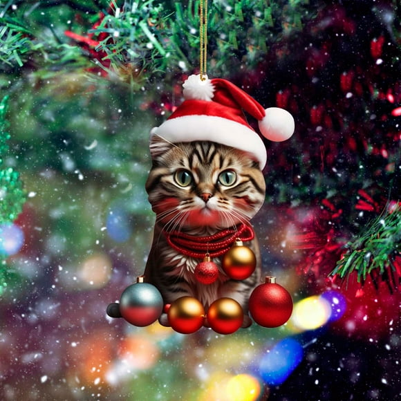 Rvkxad Acrylic Christmas Cat Pendant, 2D Funny Cats Hanging Ornament for Tree Decor, Festive Feline Christmas Jewelry, Holiday Cat Themed Ornament
