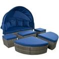thumbnail image 5 of xCloud GO Outdoor Rattan Daybed Sunbed with Retractable Canopy, Round Sectional Sofa Set in Gray Wicker, Blue Washable Cushions, Clamshell Seating for Backyard & Porch, 250 lbs/Seat, 5 of 15