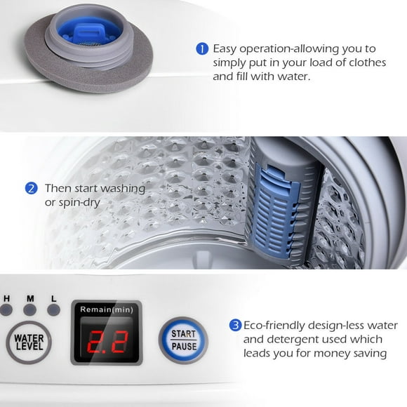 Portable Compact Full-Automatic Laundry Wash Machine Washer Spinner W/ Drain Pump 7.7 lbs Load Capacity