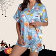 thumbnail image 2 of CONZONE Halloween Womens Pajamas Set Printed Short Sleeve Button Down Tops and Shorts Hallowmas Sleepwear Cozy 2 Piece Pjs Set for Women, 2 of 7