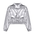 thumbnail image 4 of TiaoBug Kids Shiny Metallic Bomber Jacket Boys Girls Motorcycle Baseball Long Sleeve Zip Up Coats Silver 12, 4 of 7