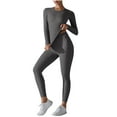 thumbnail image 2 of Frostluinai Sweatsuits for Women Workout Long Sleeve Stretch Yoga Tops High Waist Slim Fit Leggings Solid Sets 2 Piece Activewear for Women, 2 of 5