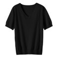 thumbnail image 4 of Nisorays Women Short Sleeve Sweater Summer V Neck Dressy Casual Soft Knit Pullover Tops Trendy Black 2XL, 4 of 5