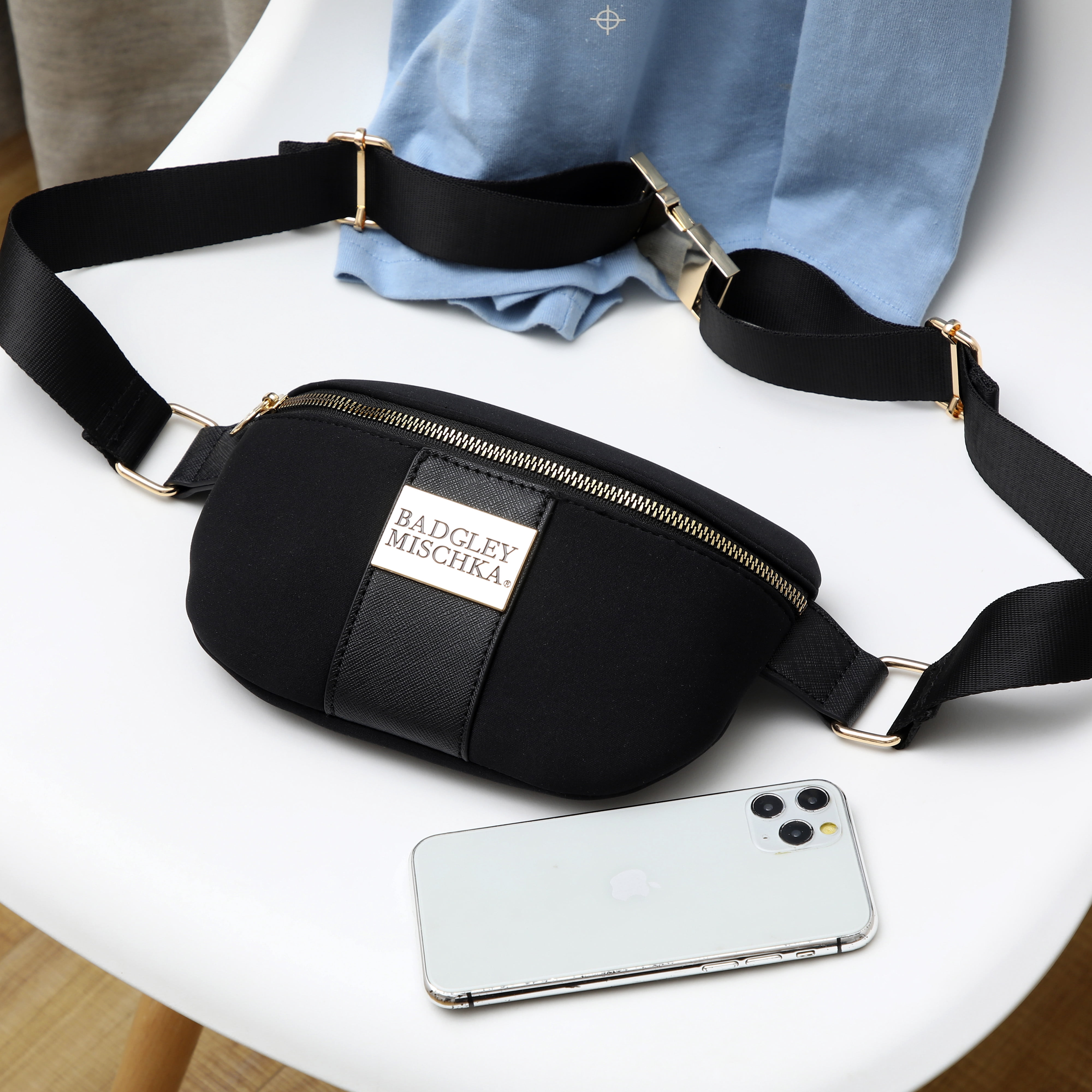 Badgley Mischka by Badgley Mischka Saffiano Leather Belt Bag, Women's Fanny Pack, Black