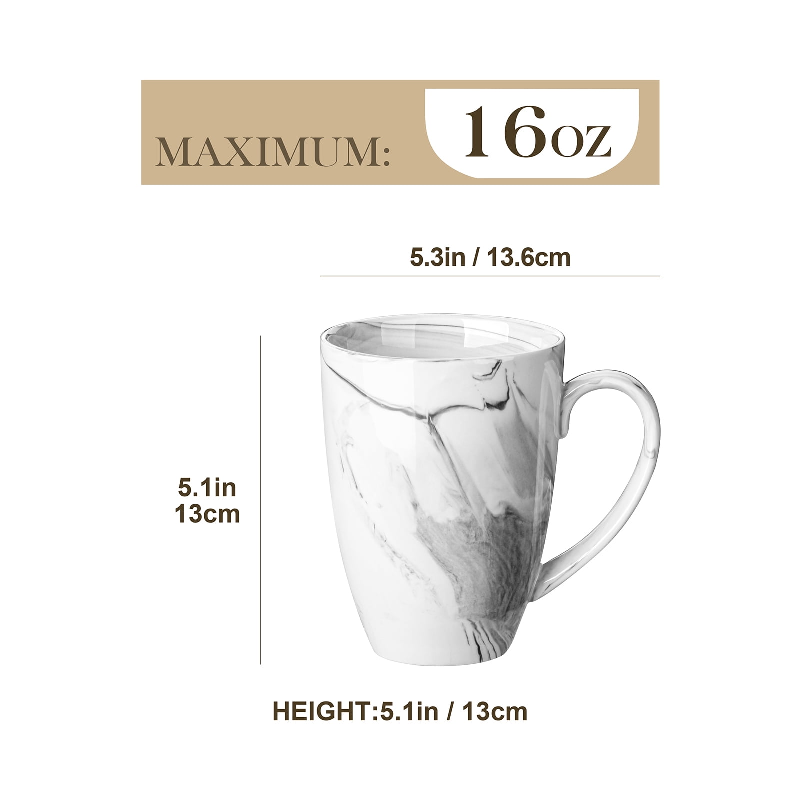 Vancasso Coffee Mugs Set of 6, 16oz Large Porcelain Mug, Ceramic Tea Cups with Handle, Dishwasher and Microwave Safe, Grey