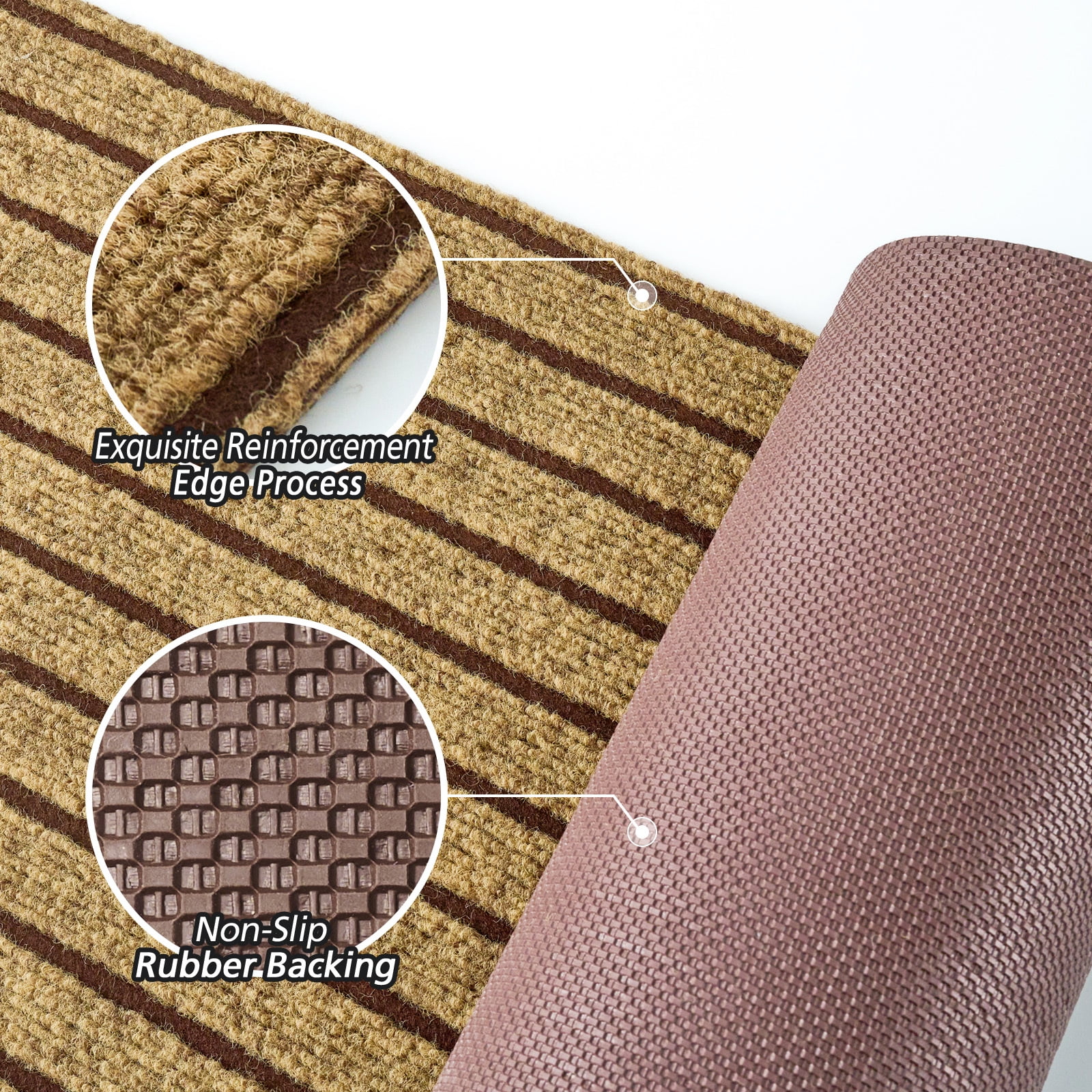 Morefany Runner Rug Non-Slip Waterproof Washable Indoor Outdoor Hallway Carpet 3ft x 8ft Brown Striped