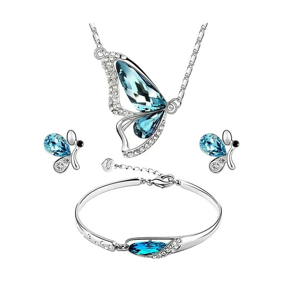 Wioihee Ladies Earrings Bracelet Necklace Set Pendant Necklace