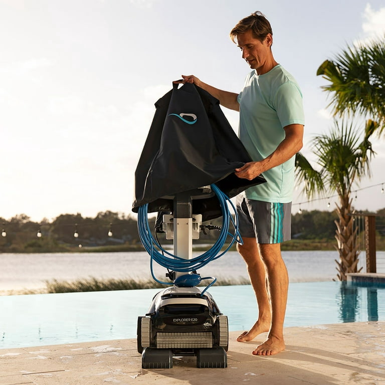 Dolphin Explorer E20 Robotic Pool Cleaner with Universal Caddy and Classic Caddy  Cover, Ideal for In-Ground Swimming Pools up to 33 Feet 