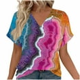 thumbnail image 2 of JTZGDY Womens Summer Tops 2025 V Neck Boho Floral Printed Short Sleeve Graphic T-Shirts Trendy Dressy Casual Vacation Outfits Clothes Hot Pink#01 S, 2 of 7