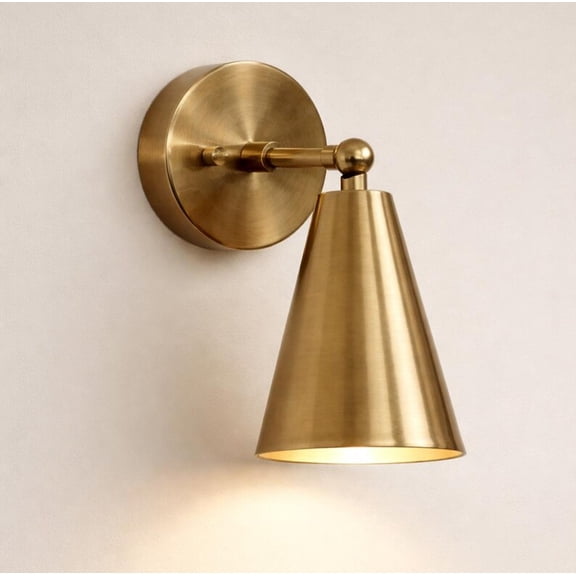 Handmade Brushed Brass Wall Sconce Light | Mid Century Cone Light