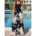 thumbnail image 4 of Jumpsuits for Women Summer One-Piece Sleeveless Boho Floral Wide Leg Romper Vacation Outfits Black & White S, 4 of 9
