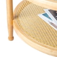 thumbnail image 3 of BaytoCare 31.5" Round Side Table - Teak Rubberwood with Glass Top & Wicker Shelf (Large), 3 of 8