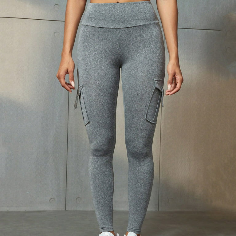 XFLWAM Butt Leggings with Pockets for Women High Waist Cargo Pants Work  Pants Gym Workout Leggings Gray M 