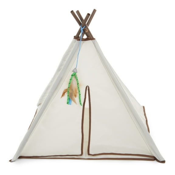 SmartyKat Kitty Camp Crinkle Cat Tent Hideaway with Detachable Dangling Feather Cat Toy