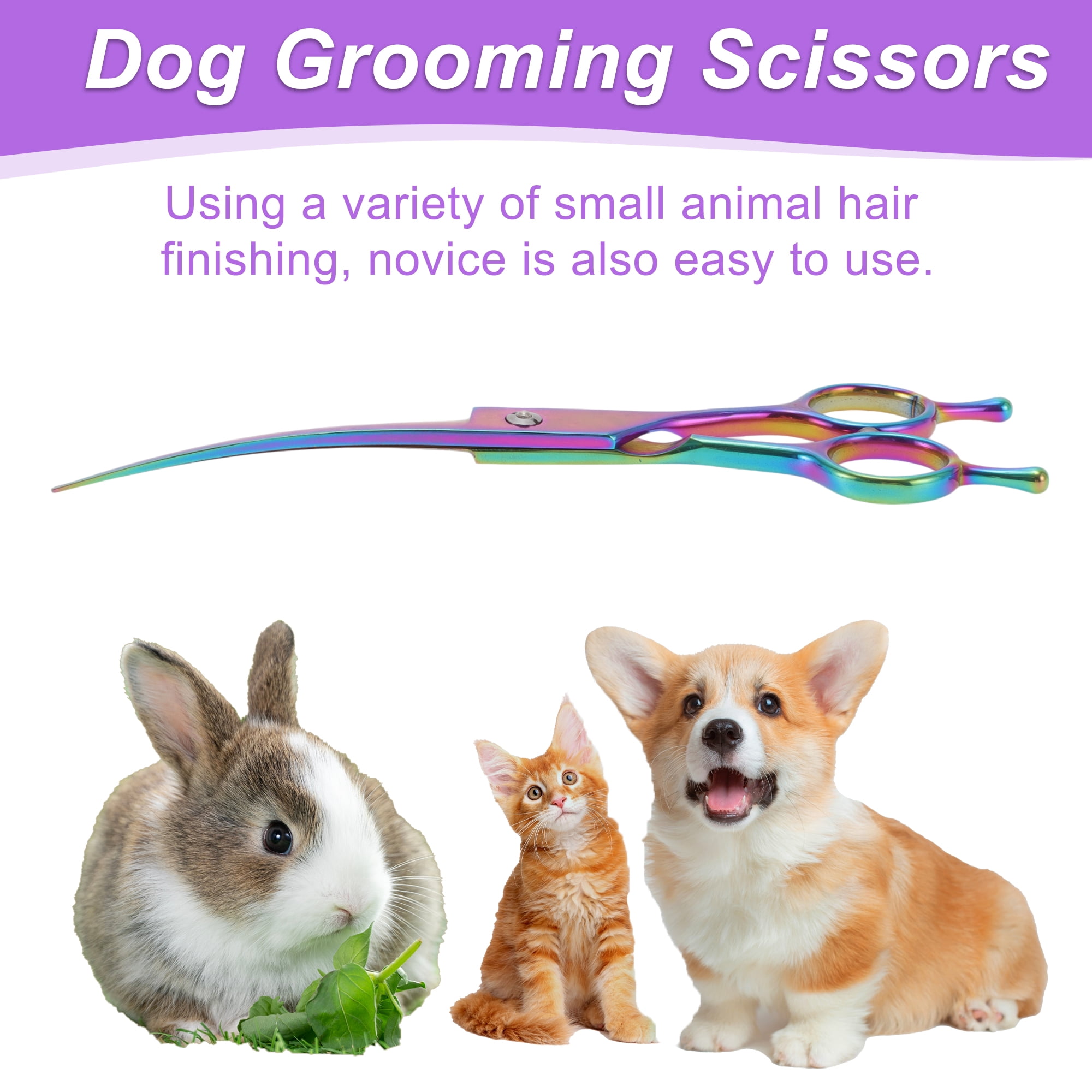 Unique Bargains Dog Grooming Scissors Steel Curved Shears 7.5in Assorted Color
