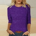 thumbnail image 1 of Aboser Hauts Pailletés pour Femmes Chemises de Soirée Imprimées à Paillettes Manches 3/4 Blouse Décontractée Chic Grande Taille Tunique Col Rond Confortable Manches Trois-Quarts Blouses, 1 of 5