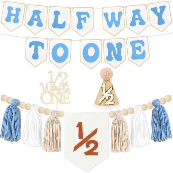 EMPIRE PARTY Supply Half Birthday Decorations Blue for Boy, Halfway to One Baby Party Supplies (Blue)