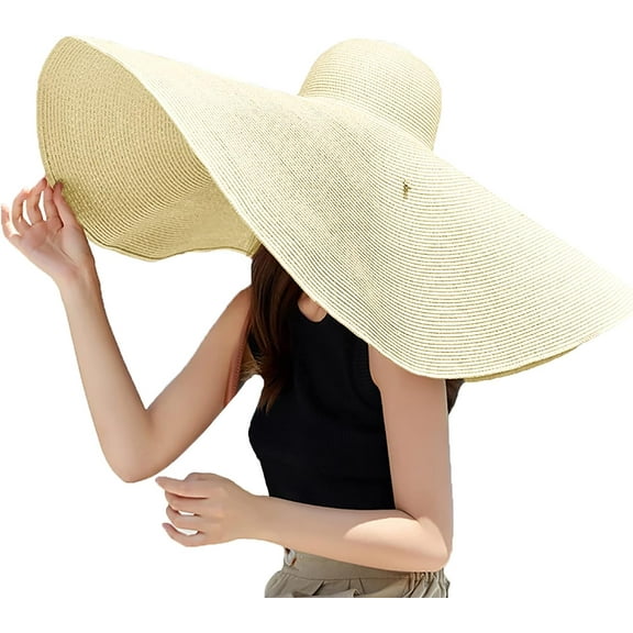 SikaFu Oversized Beach Straw Hats for Women Extra Large Wide Brim Beach Hat Foldable Roll up Floppy Sun Hat